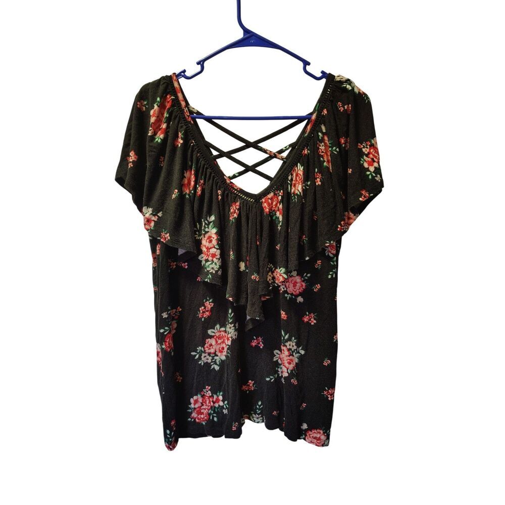 Torrid Super Soft Knits Size 0 Floral Print‎ Ruffled Swing Tee